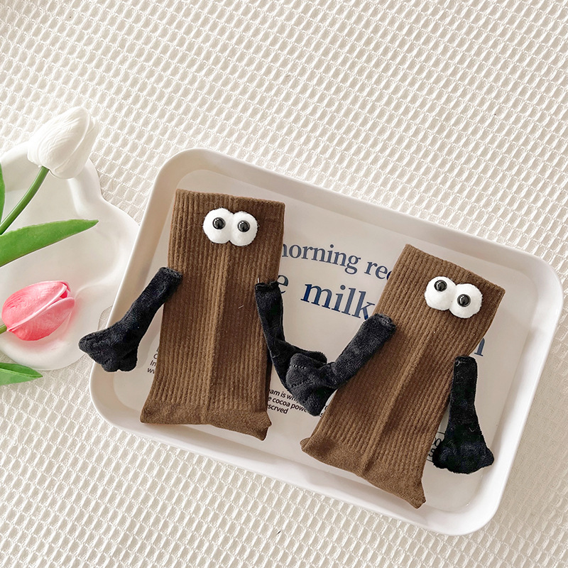 Pareja de dopamina calcetines magnéticos de mano calcetines de otoño rosa a media pantorrilla calcetines deportivos ropa exterior lindos calcetines de pila blanca