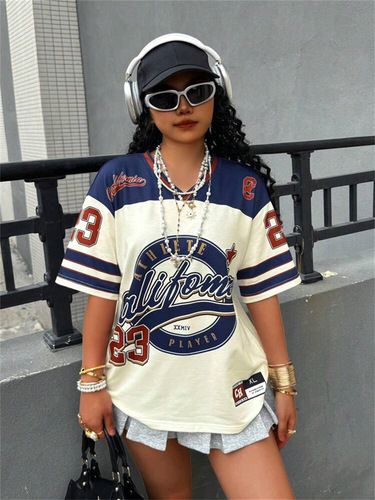 European and American summer women's personalized trendy street-style loose printed T-shirt short sleeve