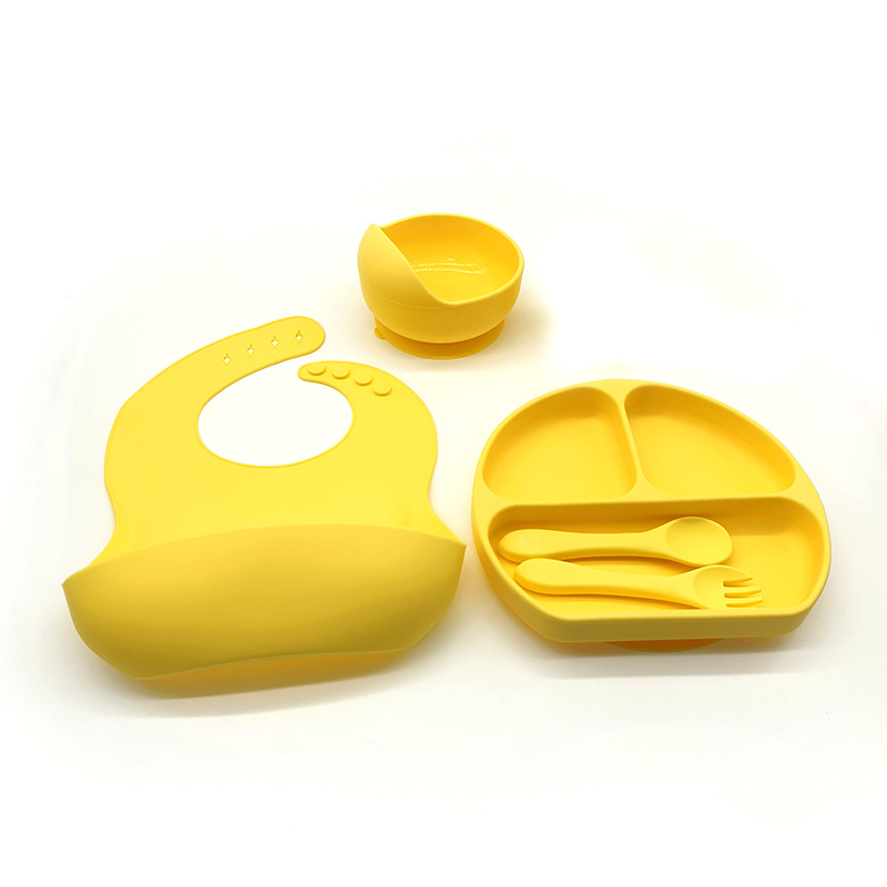 Complemento alimenticio transfronterizo para niños, plato de silicona, plato de suplemento alimenticio para bebés, plato de comida sonriente de seis piezas, vajilla para alimentación maternoinfantil al por mayor