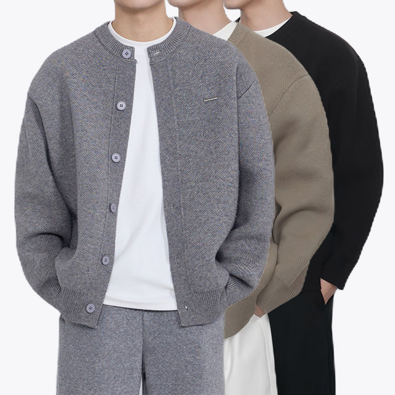Cross-Border Popular European Size Large Size Knitwear Sweater Men's Cardigan Jacket Solid Color Warm Business Factory Wholesale
