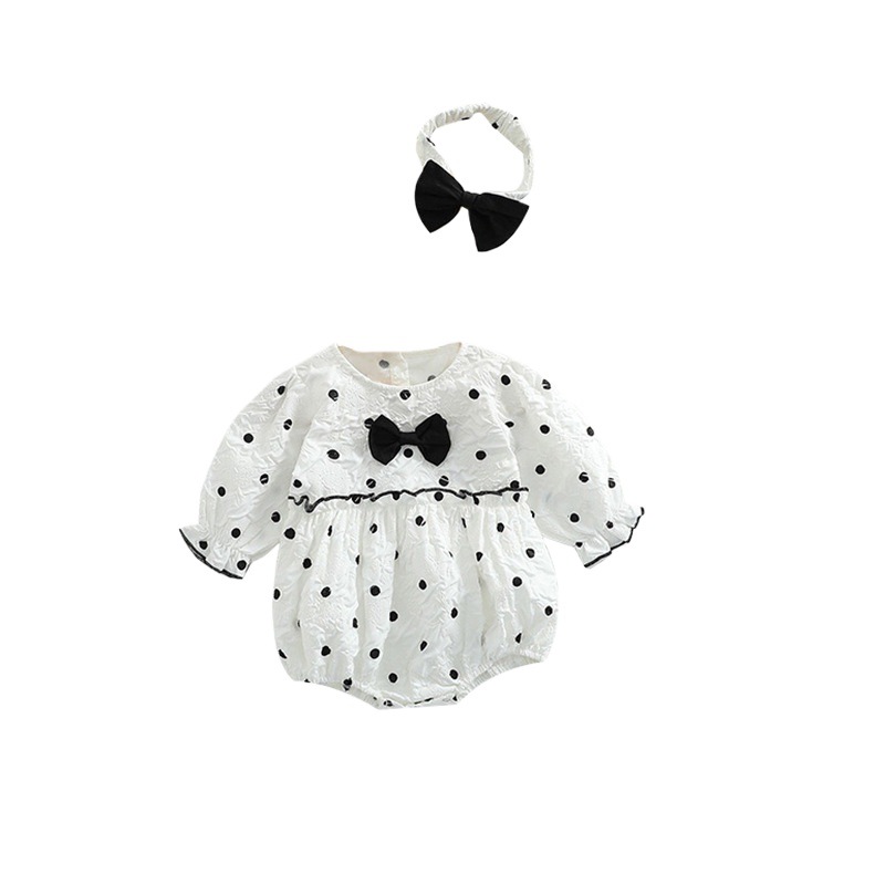Estilo coreano ins niñas 'impreso lunares de una pieza mameluco 2022 recién nacido suave con pañuelo triángulo mameluco