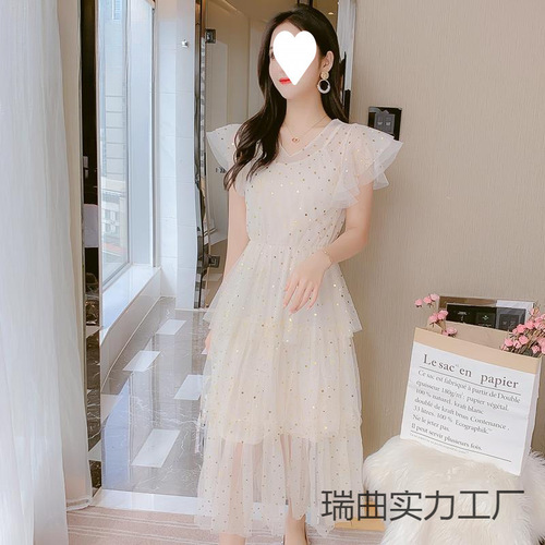 Summer petite sparkling dress—fairy-like, ultra-fairy-like, forest-style women's wear—new summer collection, elegant and slimming.