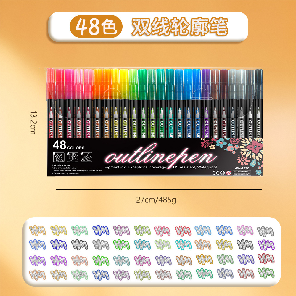 48 colores de doble línea de contorno bolígrafo DIY creativo bolígrafo de marcado flash bolígrafo de marcado de Navidad bolígrafo de marcado en stock mayorista