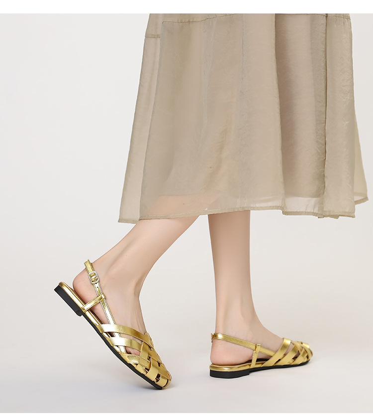 Sandalias romanas planas trenzadas transpirables para mujer_voghion.com