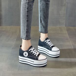 2024 new canvas shoes increased 9CM high quality water-repellent fabric casual versatile women's shoes manufacturers
