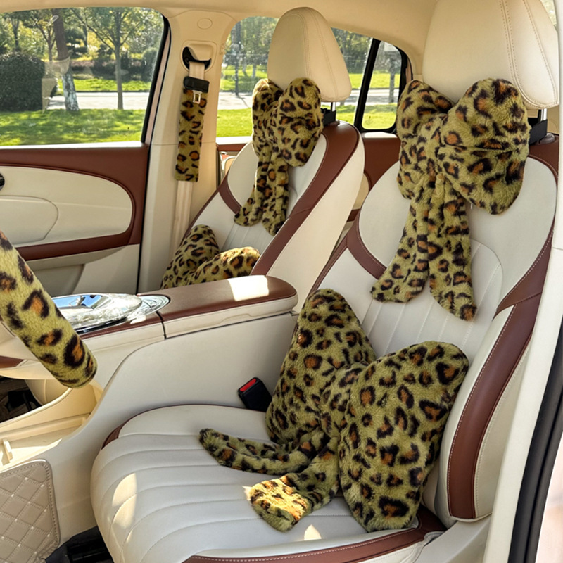 Winter New Product Car Headrest Neck Pillow Cross-Border Car Seat Cushion Leopard Print Car Decoration Lumbar Support