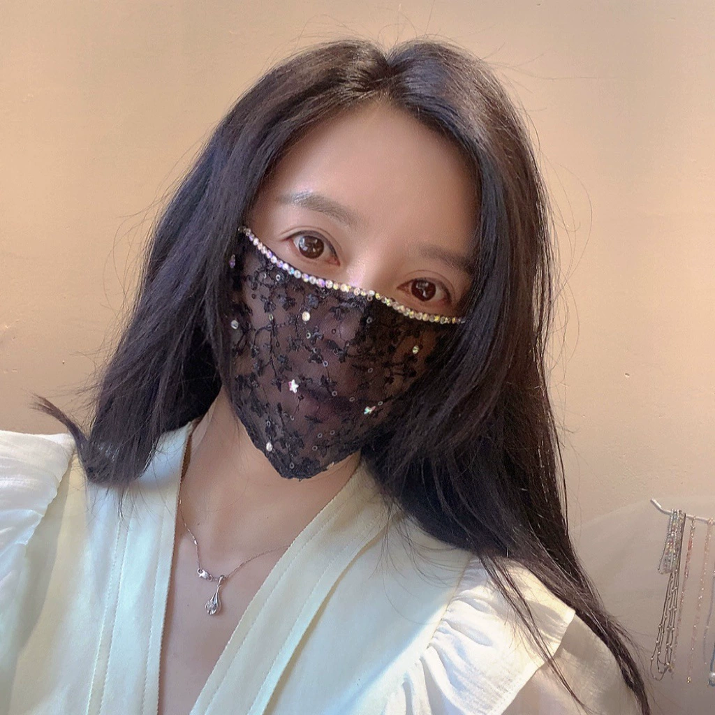 lace nail sequins, medical mask, veil