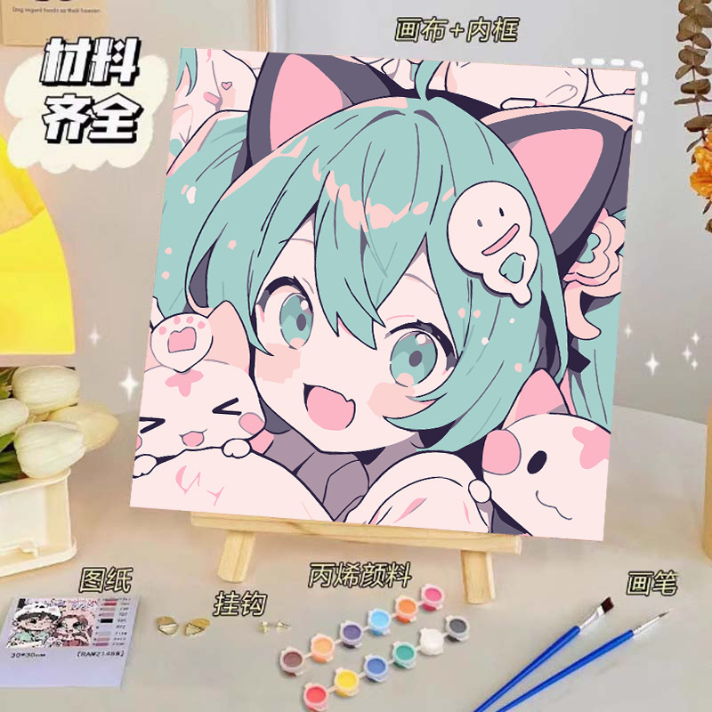 Pintura al óleo digital de bricolaje, dibujos animados para niños, pinturas para colorear hechas a mano, lindos puestos de animación curativos, comercio exterior transfronterizo