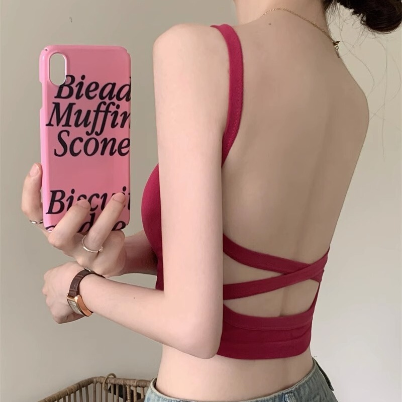 After Summer Cross Hollow Beautiful Back Short Underwear with Chest Pad Fixed Cup One-piece Niche Spice Girls Slim-fit Top for Women After Summer Cross Hollow Beautiful Back Short Underwear with Chest Pad Fixed Cup One-piece Niche Spice Girls Slim-fit Top for Women