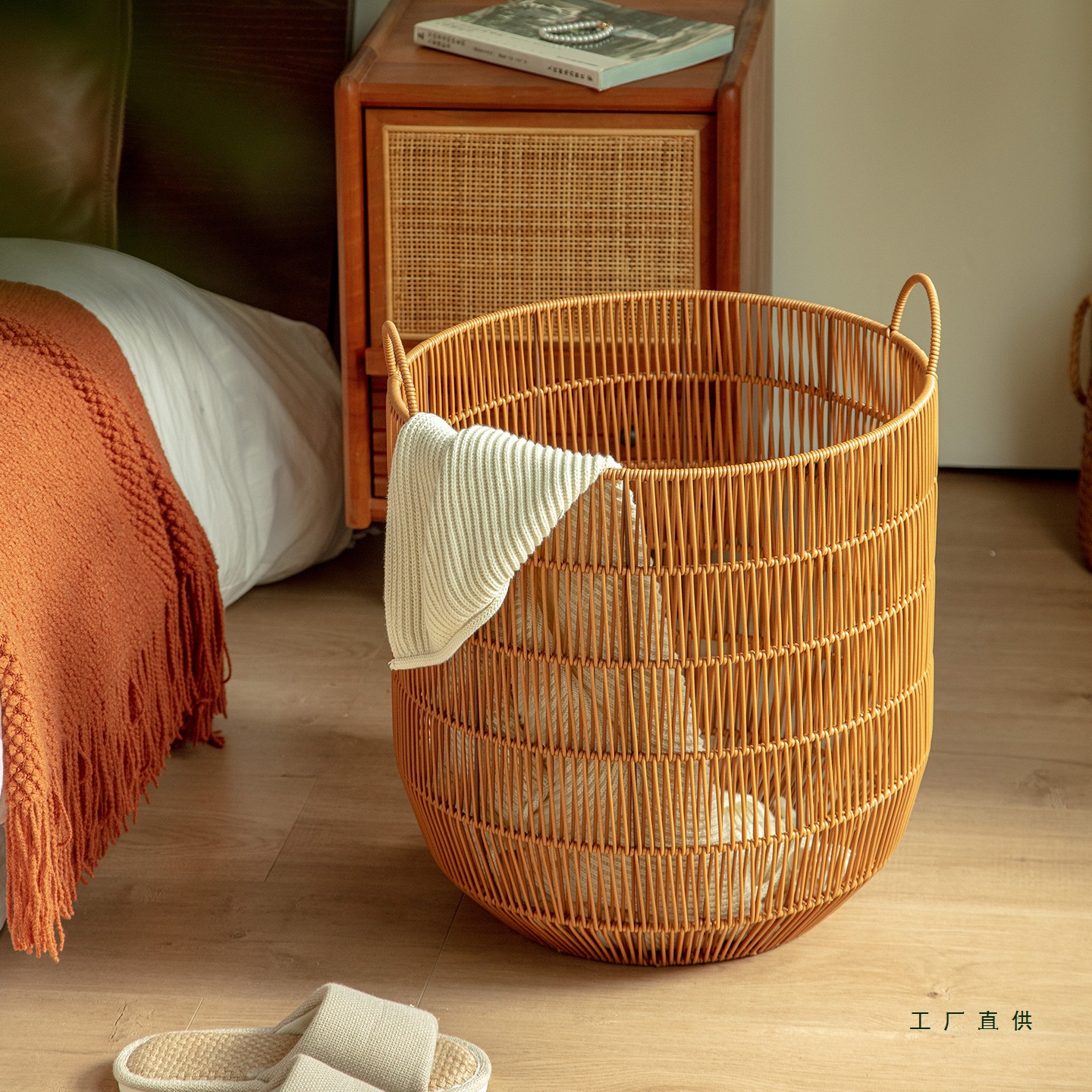 Light Luxury and High-Looking Imitation Rattan Dirty Clothes Basket Household Dirty Clothes Storage Basket Dirty Clothes Basket Bathroom Toilet Laundry Basket