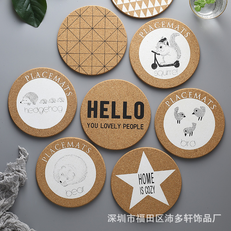 定制创意软木杯垫定做圆形方形MDF密度板杯垫家用隔热餐垫木杯垫