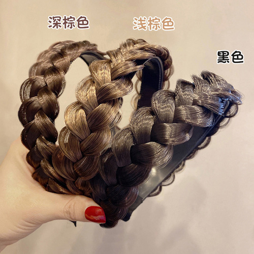 Yang Zi's same pearl wig headband for women summer braided headband  internet celebrity new fishbone braided hairpin