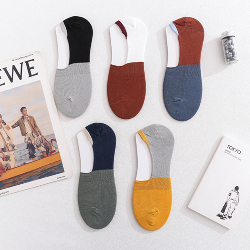 Calcetines de barco para hombres calcetines invisibles de algodón de verano a juego de colores finos calcetines invisibles de silicona antideslizantes calcetines de color sólido Retro