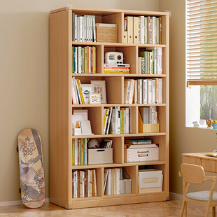 Solid wood bookshelf floor storage rack household storage lattice cabinet multi-layer wall cabinet children's bookcase