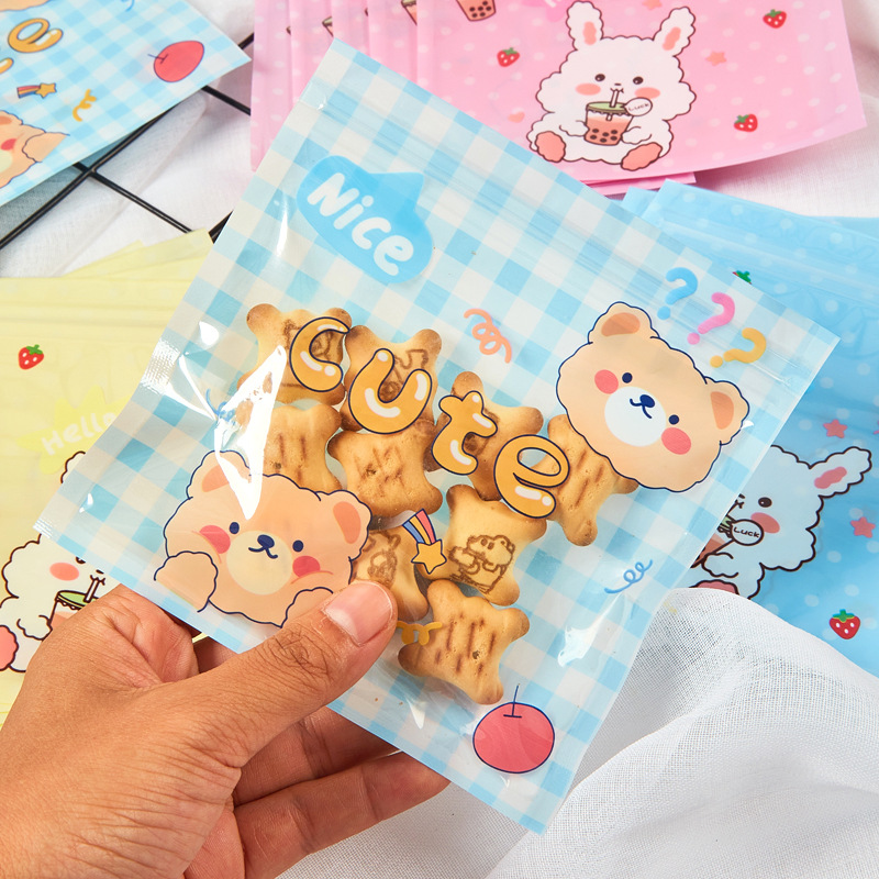 Corea del Sur ins lindo dibujos animados ziplock bolsa joyería snack caramelo oso galleta bolsa de embalaje bolsa de almacenamiento personalizable