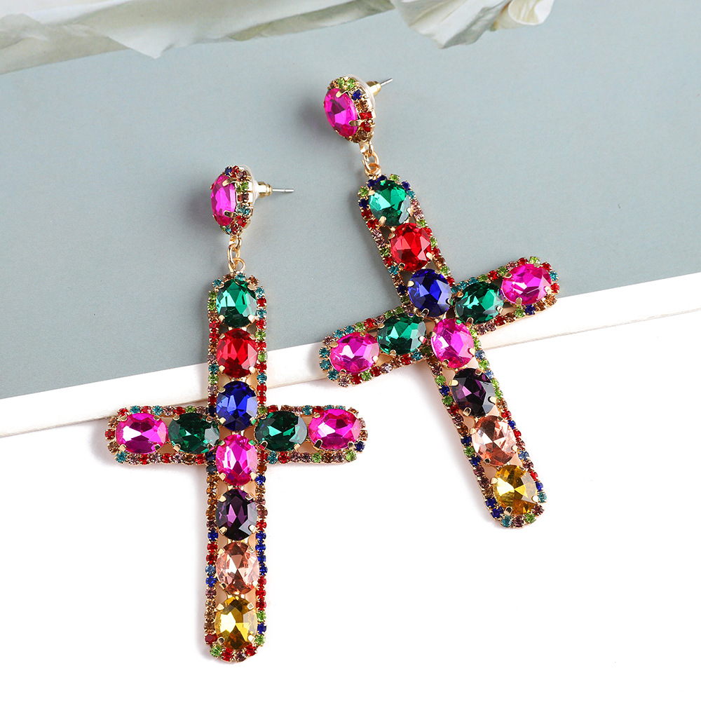 Cross Pattern Women'S Gender 1 Pair Retro Cross Metal Plating Zircon Women's Earrings