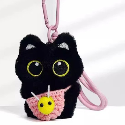 Super lindo pequeño gato negro colgante personalidad lindo muñeca de peluche tejido a mano colgante regalos multicolores para un buen amigo