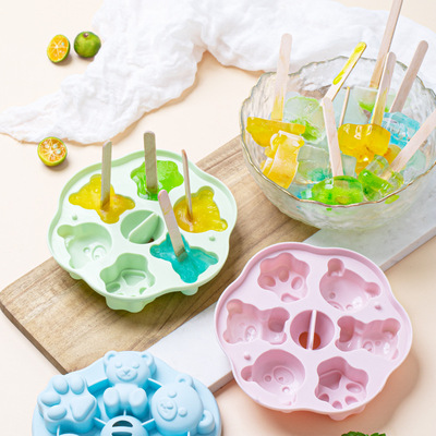 silica gel Ice Cube household Q version lovely Little Bear Ice Cube silica gel Ice block mould With cover Ice Cube Ice cream Artifact