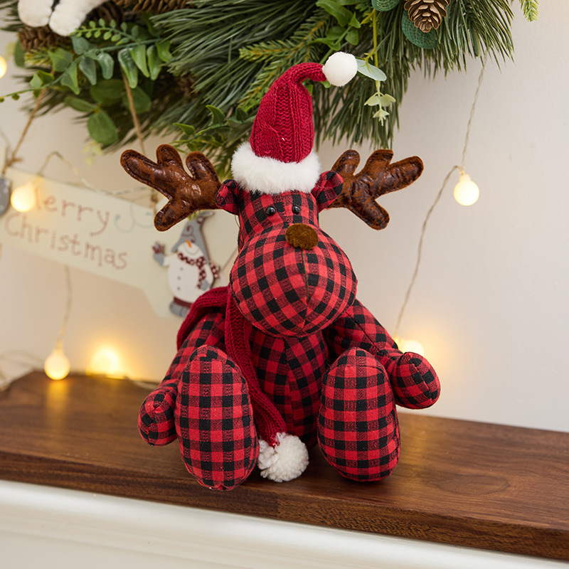 Buscando madera nuevo cuadrado rojo y negro de tela ciervo muñeca de decoración navideña regalos navideños accesorios de ventana