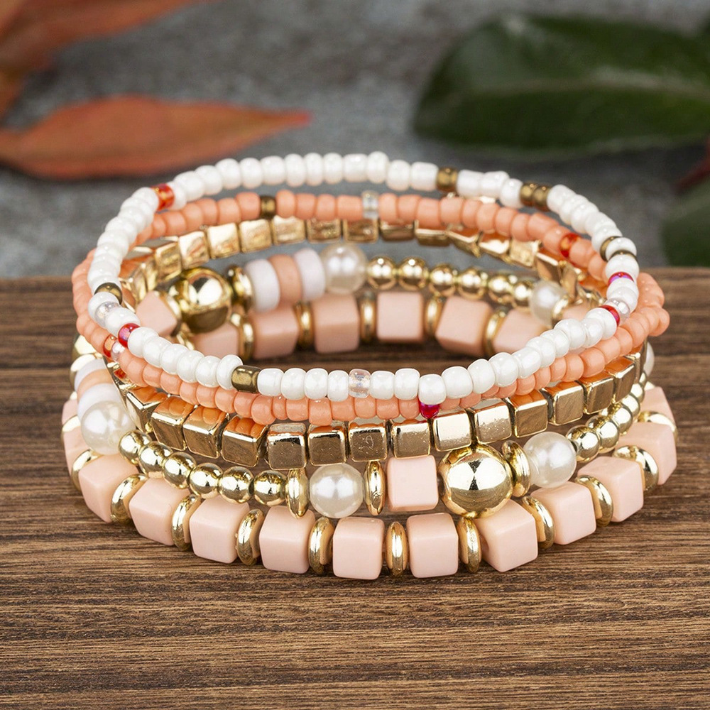 20g Weight Acrylic Pendant Material Bracelets Classification Alloy Chain Material 1 Set Quantity Holiday, Daily, Street Occasion Alloy Material Geometric Pattern Unisex Gender Beaded, Plating Design Retro Style Retro Geometric Alloy Beaded Bracelets Wholesale 32