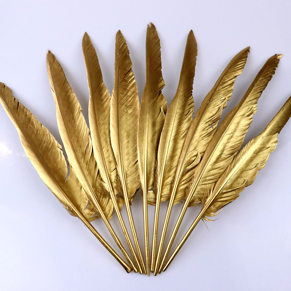 刷金鹅毛驼背羽毛服装DIY手工饰品配件金色羽毛28-35cm