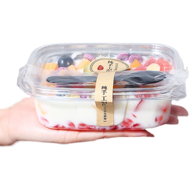 Caja de embalaje de fruta para llevar yogur comercial postre caja de embalaje de leche de soja PET desechable caja de pesca de fruta