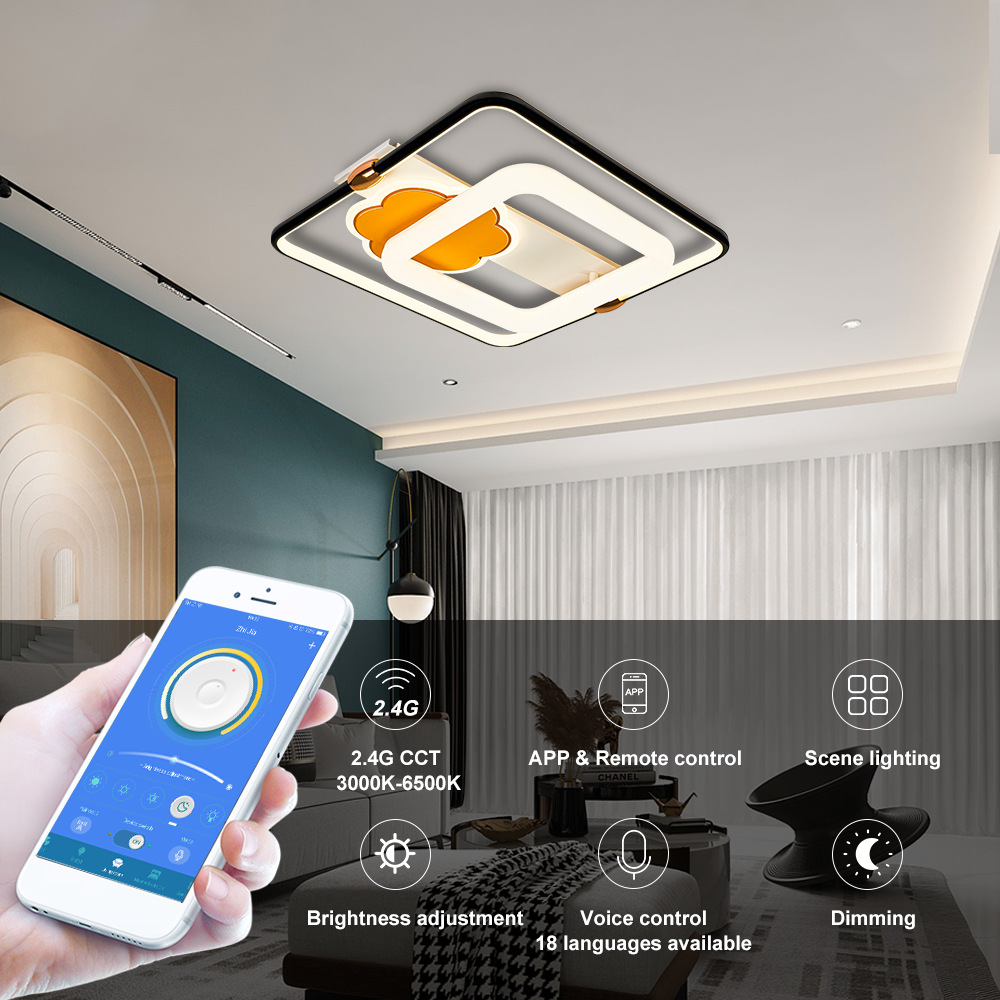厂家直供LED简约现代灯2.4G智能APP控制调光调色方形吸顶灯卧室灯