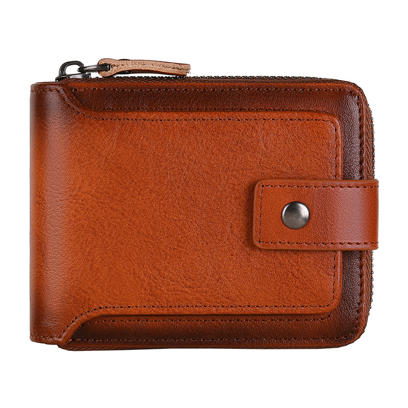 Cartera corta para hombre Cartera genuina de cuero de vaca Bolso de tarjeta Bolso de tarjeta de identificación Nuevos productos transfronterizos Cartera con cremallera de piel de vaca