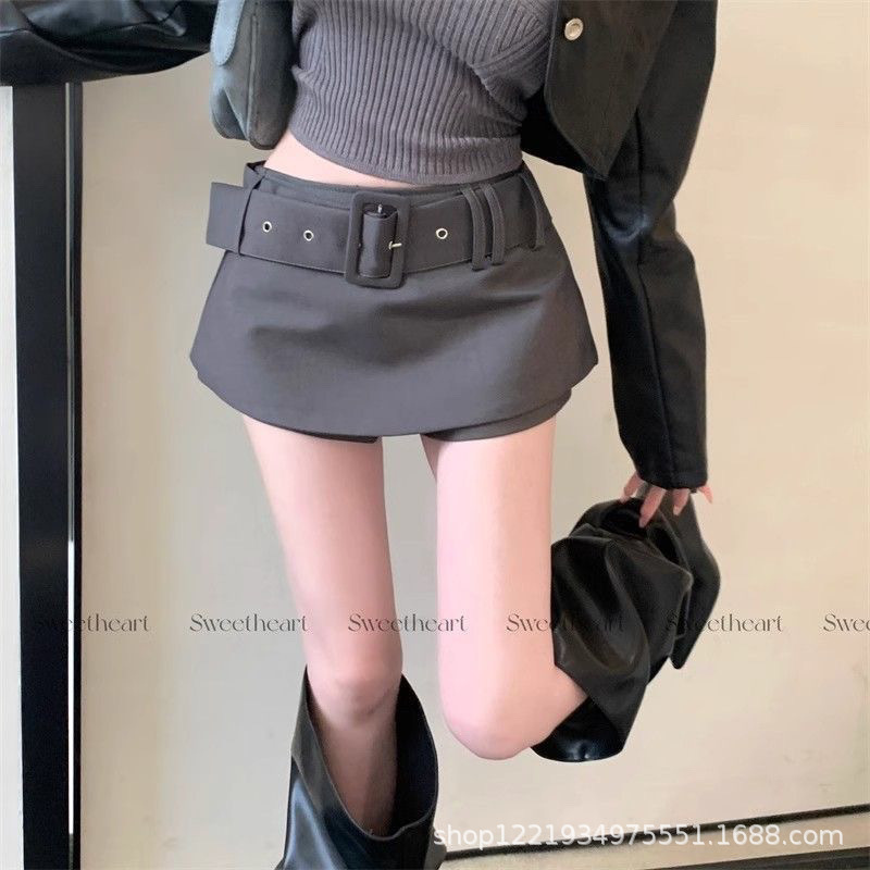 Hot Girl Wide Belt Hip-Covering Short Skirt Spring and Summer New Skirt Women's Anti-Exposure Short Skirt Slimming Look A-Line Skirt