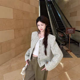 小香风新款双层内里外套2026短外套气质时尚圆领粗花呢上衣宽松