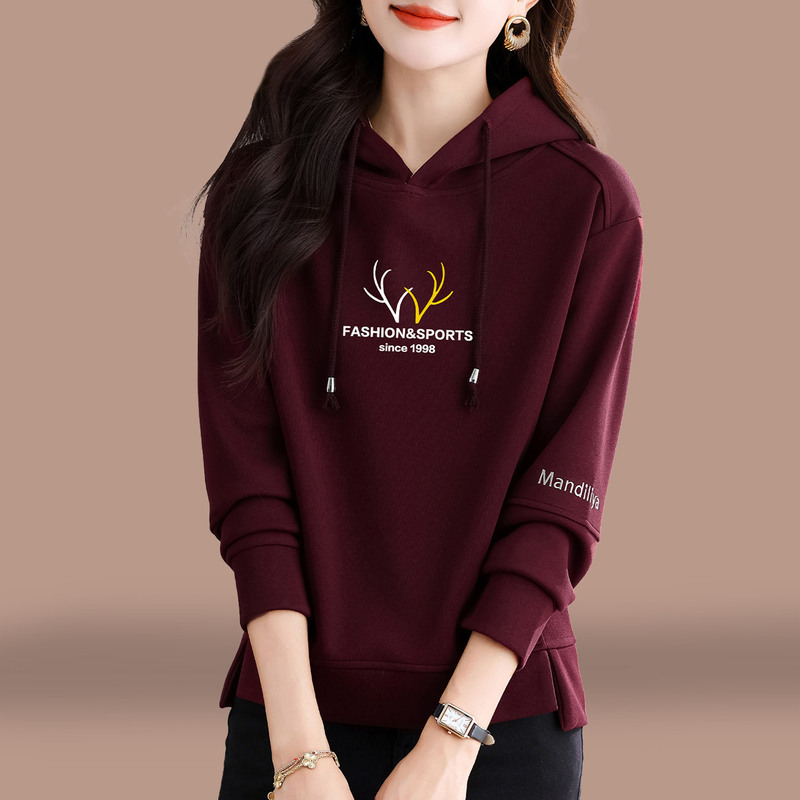连帽女士卫衣春秋薄款2025新款洋气减龄中年妈妈休闲长袖带帽上衣|undefined