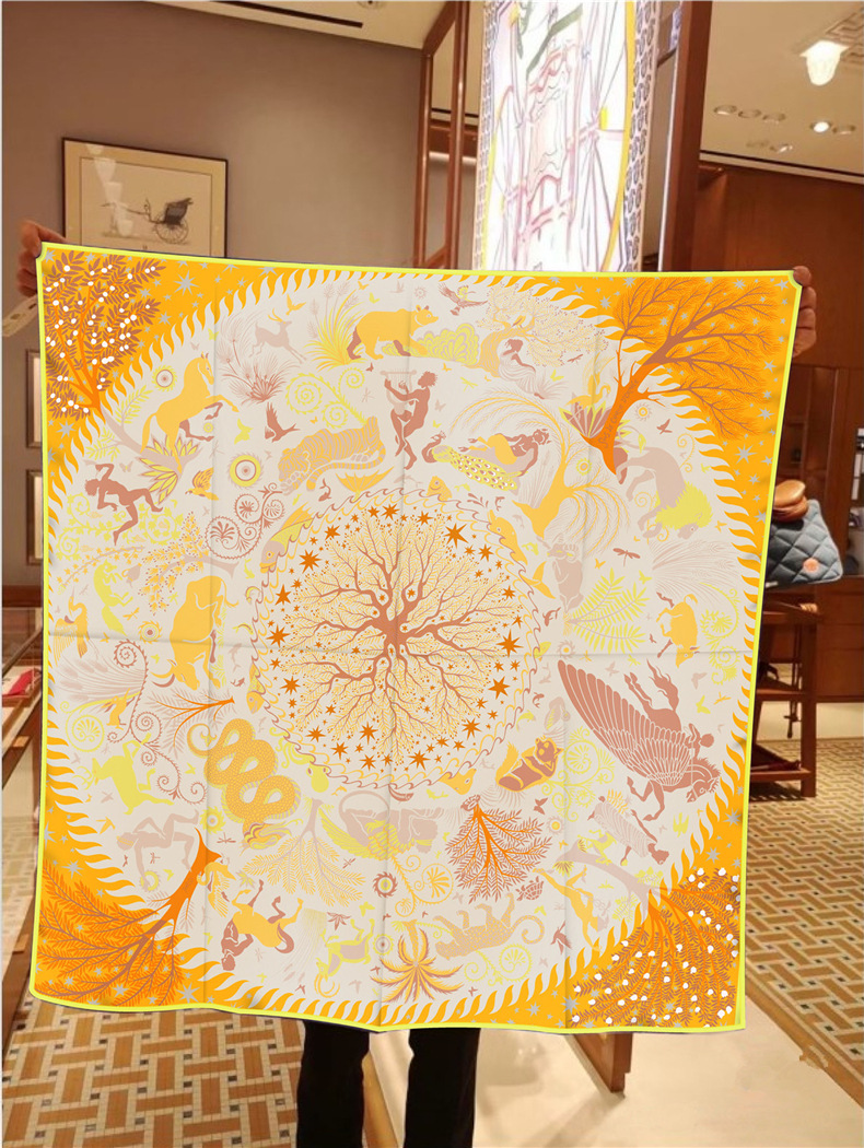 Scialle sottile da donna in twill di seta stampato in stile etnico, sciarpa alla moda per la mamma, sciarpa quadrata_voghion.com