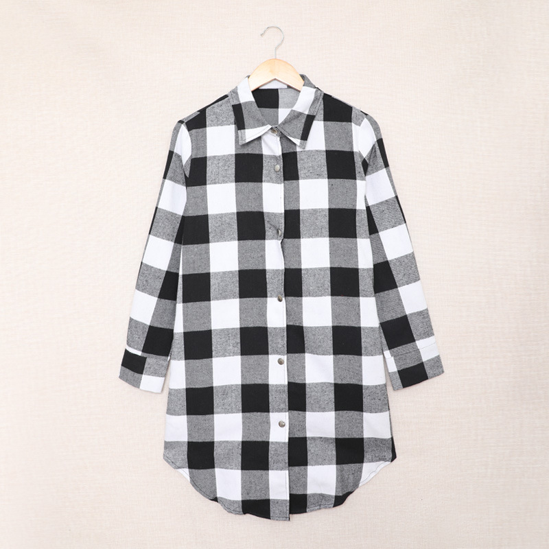Shiying camisa abrigo de mujer Otoño e Invierno Nueva cardigan de manga larga solapa botón a presión de las mujeres Camisa de cuadros europeos y americanos