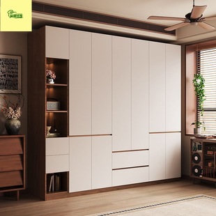 Solid Wood Wardrobe for Home Bedroom Handle-Free Storage Kidsren's Wardrobe Mildew-Proof with Drawer Segmented Small Apartment
