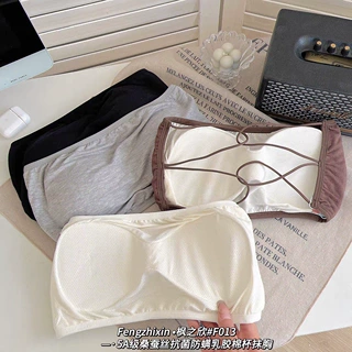 无肩带交叉细带裹胸美背抹胸桑蚕丝抗菌乳胶棉固定杯垫内衣女夏季