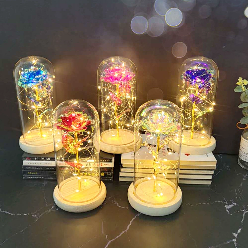 Стеклянная подарочная коробка-купол с LED-розой, ручная декоративная лампа-ларцер для Дня Святого Валентина и Дня матери