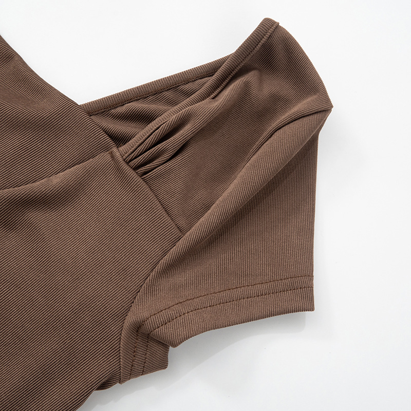 Women Clothing Summer Pleated One Shoulder Backless Twisted Lace up Asymmetric T shirt Top