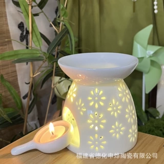 香薰炉镂空大容量蜡烛陶瓷室内熏香炉防干烧精油家用香薰灯复古