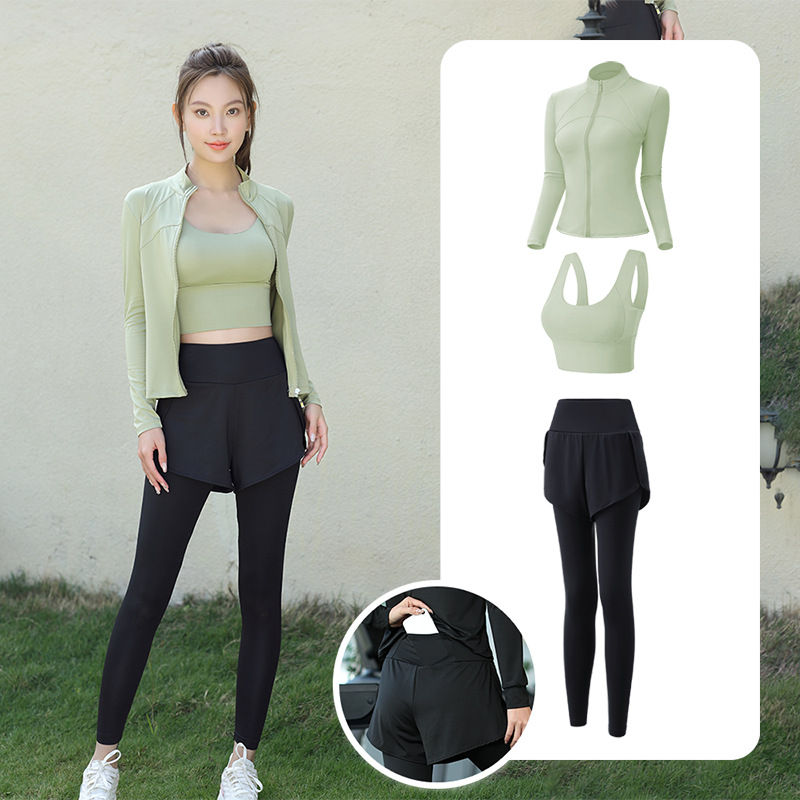 Trajes de yoga para mujeres de verano para correr ropa deportiva suelta rápida ropa seca bolsillo para correr trajes de mujeres de la mañana para correr comercio exterior
