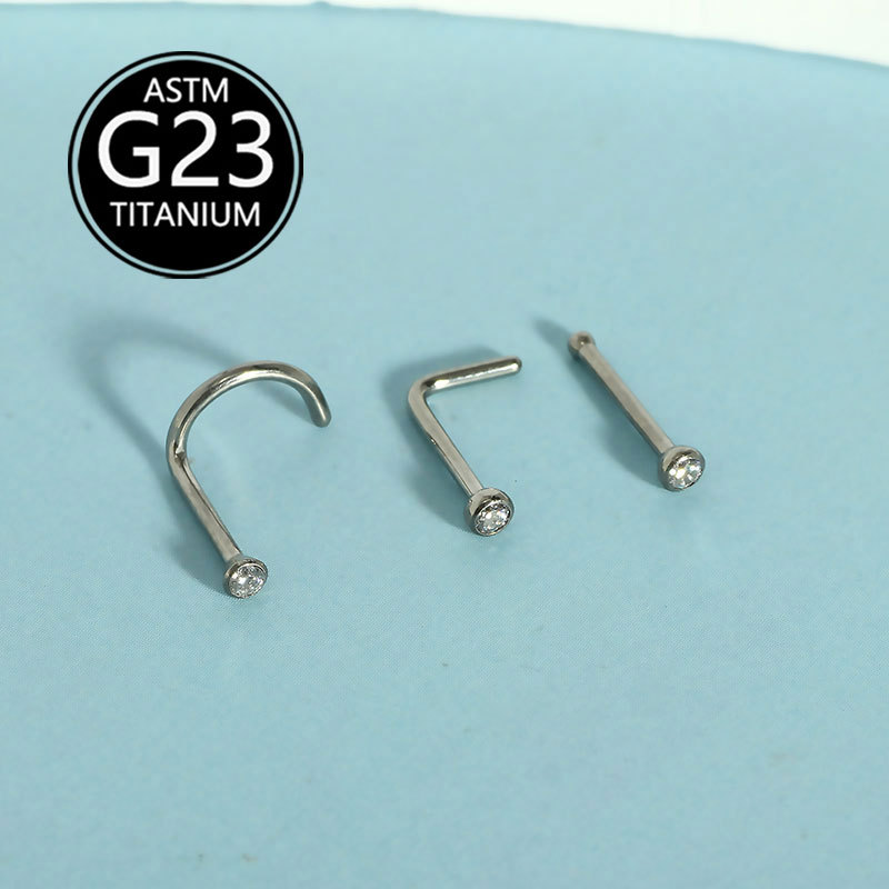 G23 Titanium Zircon Nose Nail Lip Nose Piercing Jewelry - 3mm CZ Gem Labret Stud detail image 6