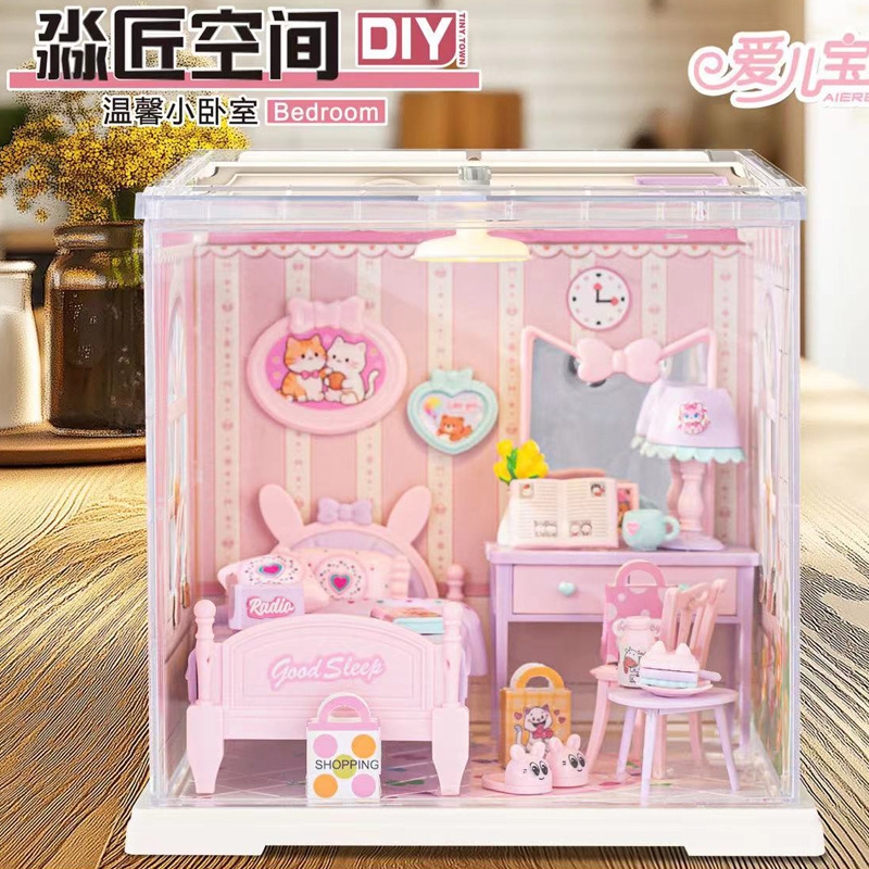 Juguetes de puzzle DIY hechos a mano cabina ensamblaje mini casa escena modelo de bloques de construcción juguetes regalos para chicas