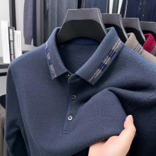 高品质秋冬100%绵羊毛POLO衫纯色商务休闲翻领加厚针织衫长袖上衣