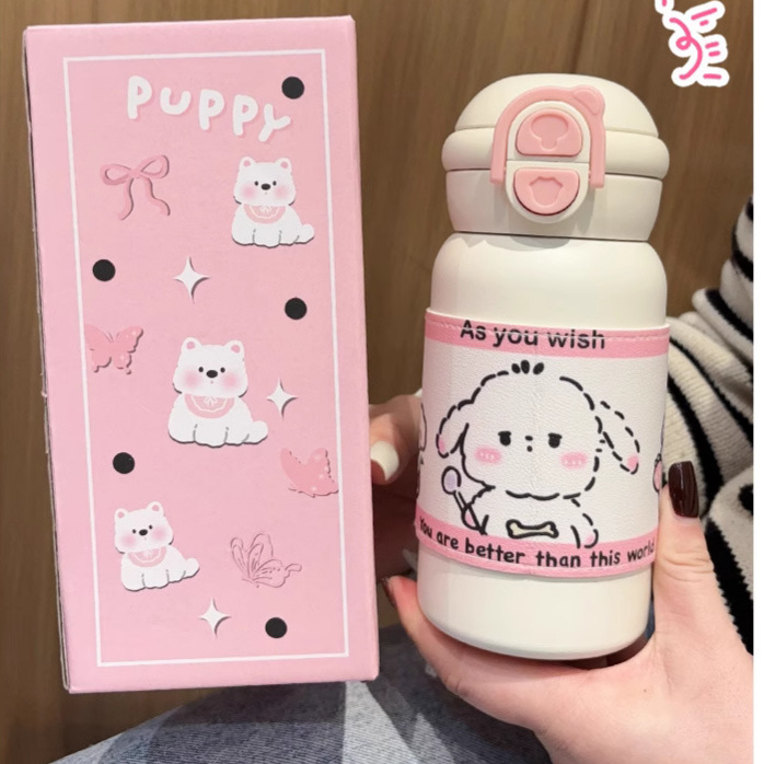 Cartoon capacious handheld glass stainless steel with glass