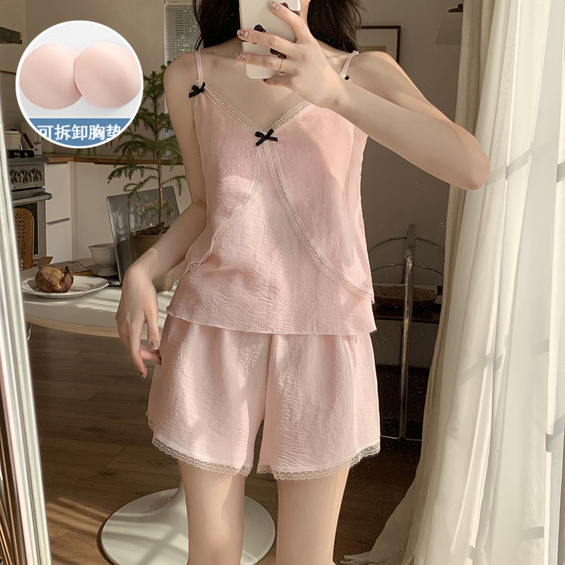 Pajamas Girl Summer Suspender Suit with Breast Pads, No Need to Wear Bra, Cute Japanese Style Style, Can Be Worn Outside, Home Clothes Suit