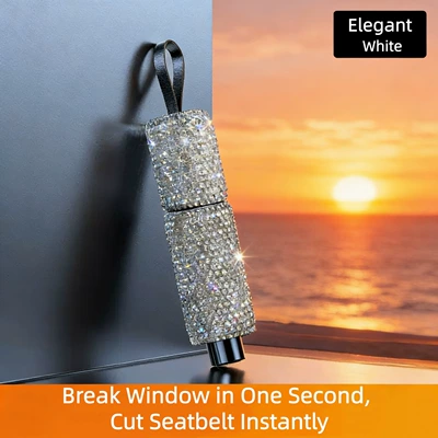 Car Safety Hammer, Two-In-One Window Breaker, Seat Belt Cutter, Portable Emergency Escape Tool, Creative Diamond-Encrusted Design (Qəza çəkici) - white