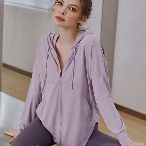 Women's sporty hooded sweatshirt 2024 summer new sunscreen quick-drying loose long-sleeved cardigan running yoga fitness top