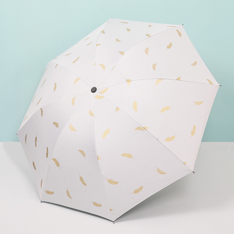 批发烫金羽毛伞折叠遮阳伞晴雨两用黑胶防晒防紫外线太阳伞时E18