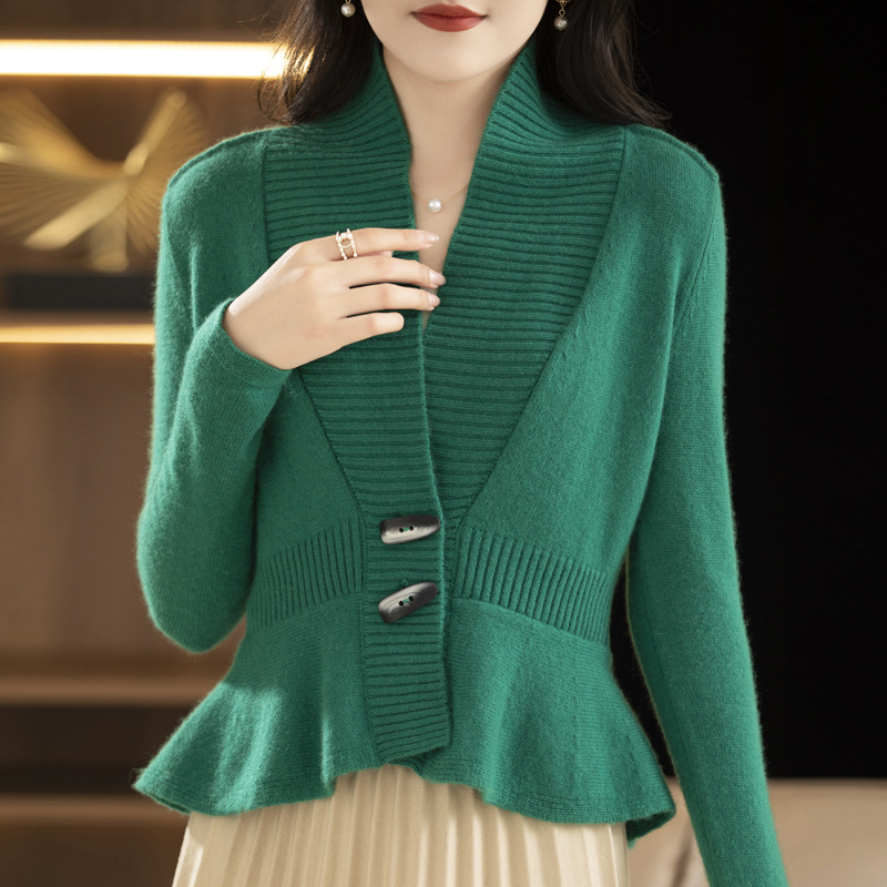 Women's Clothing waxy cardigan for women short waist slimming outer wear knitted sweater autumn and winter horn button coat sweater wholesale_voghion.com
