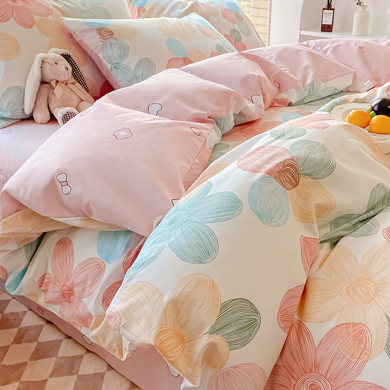 2025 nuevo traje de cuatro piezas de cama de algodón 100 ropa de cama de algodón dormitorio sábana individual funda de edredón juego de tres piezas 4