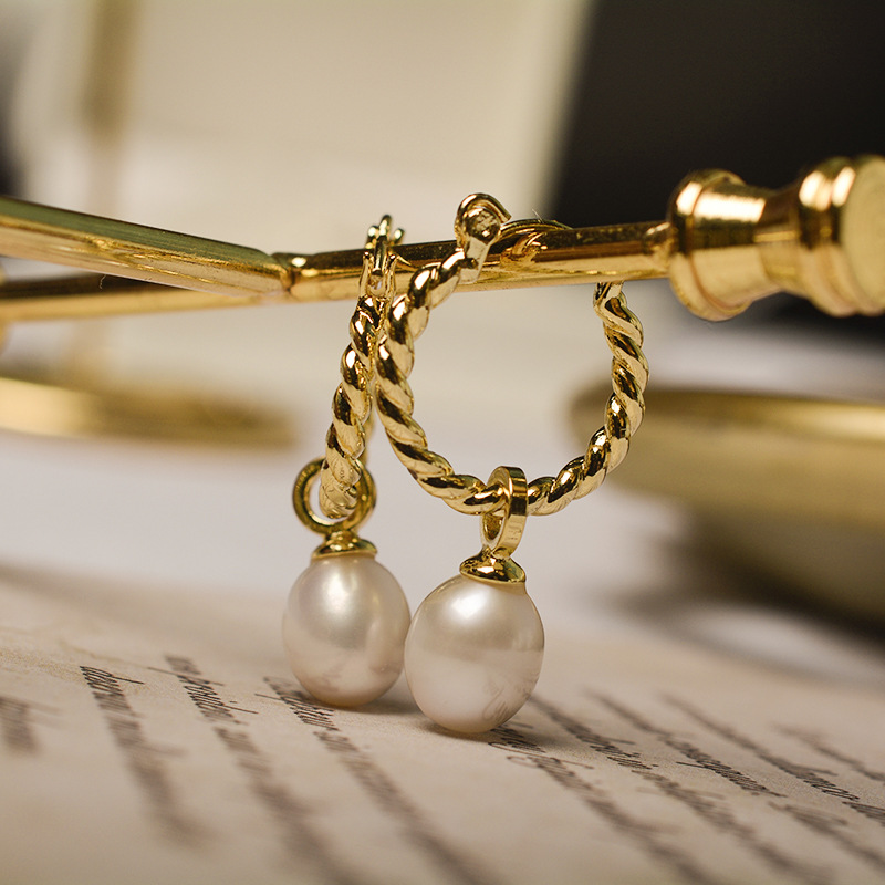 法式复古麻花扭纹耳钉 个性气质优雅高级感天然淡水珍